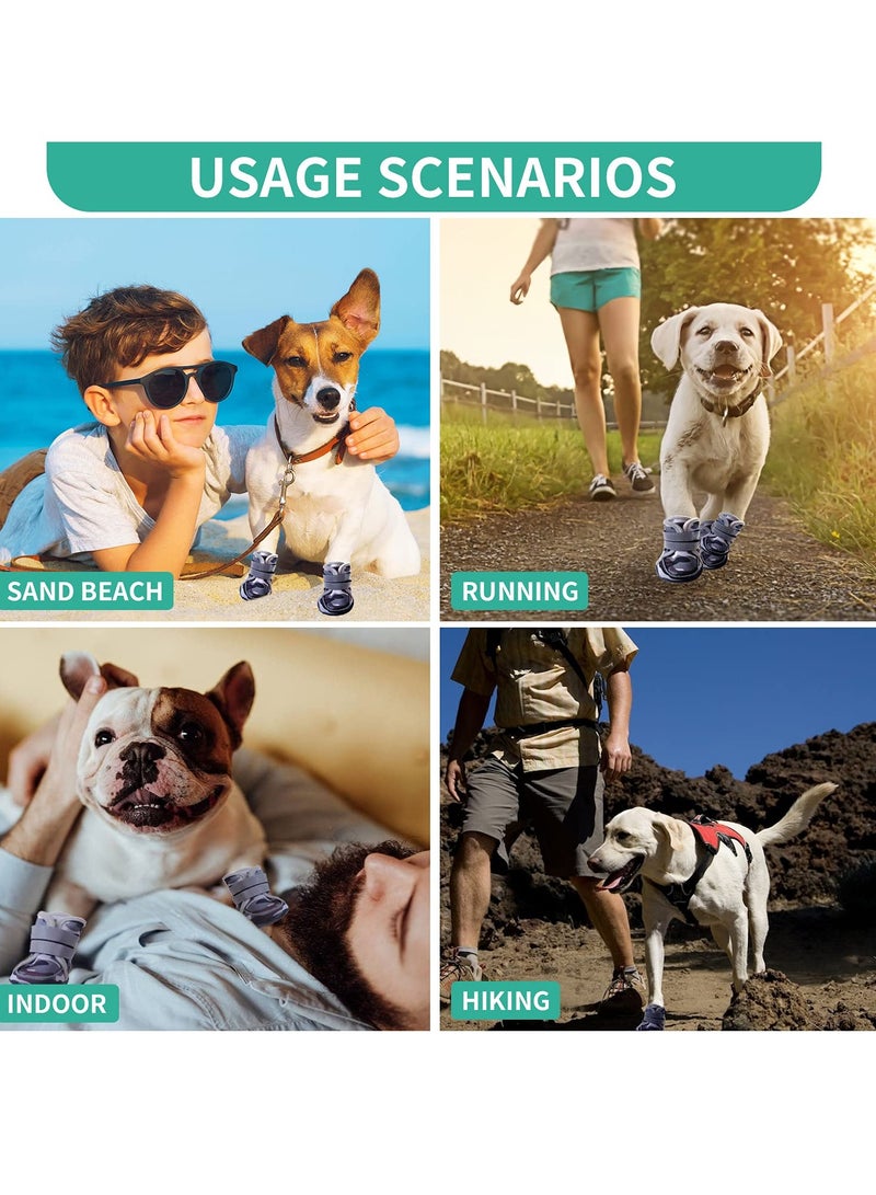 أحذية كلاب مقاومة للماء وغير قابلة للانزلاق، 4 قطع بحجم متوسط، شرائط عاكسة، أسود يحاكي نعل الأوكسي، مثالية للجري والمشي (M، تمويه) - Image 3